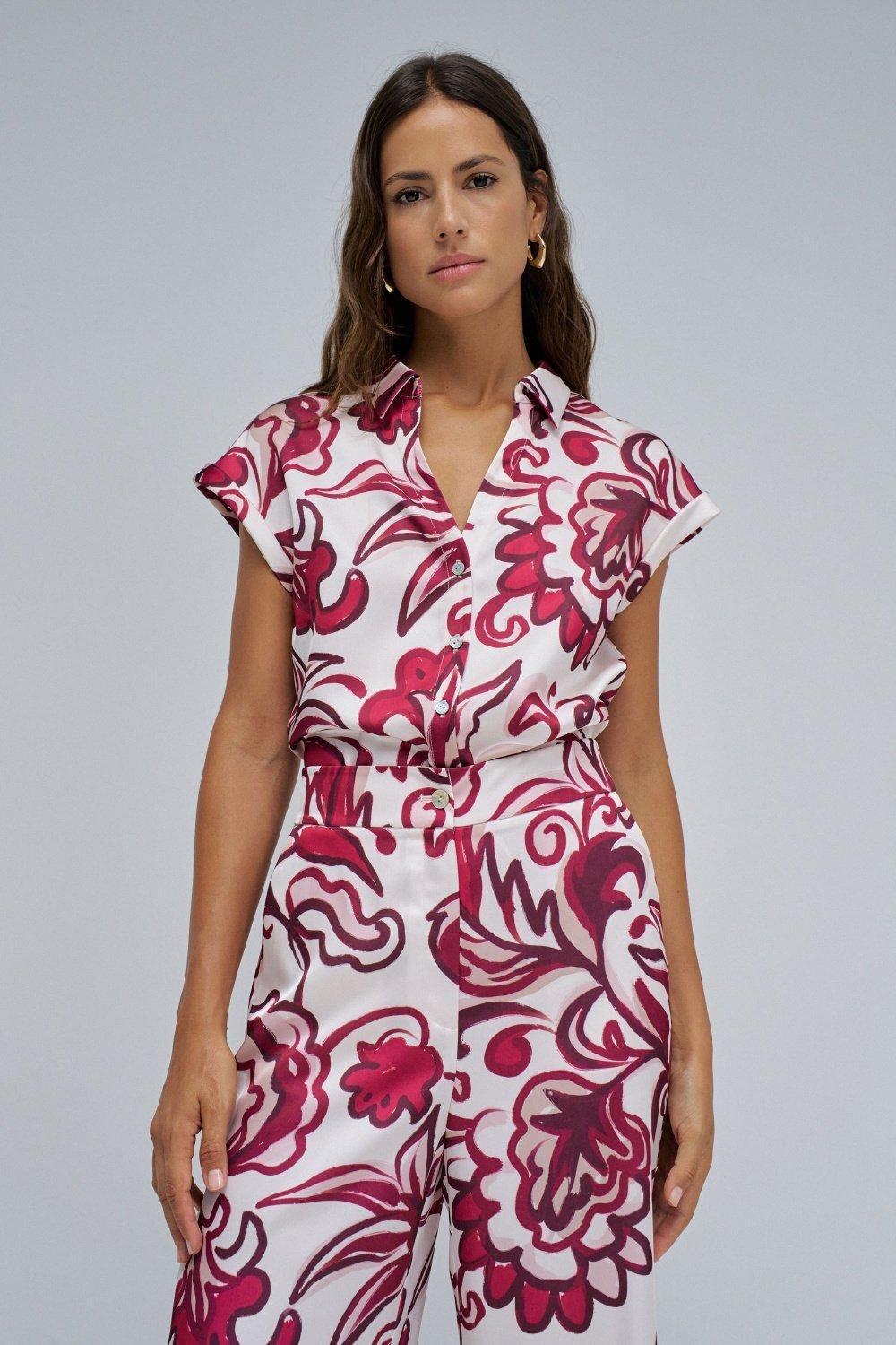 Blouse With Floral Pattern, Burgundy, medium