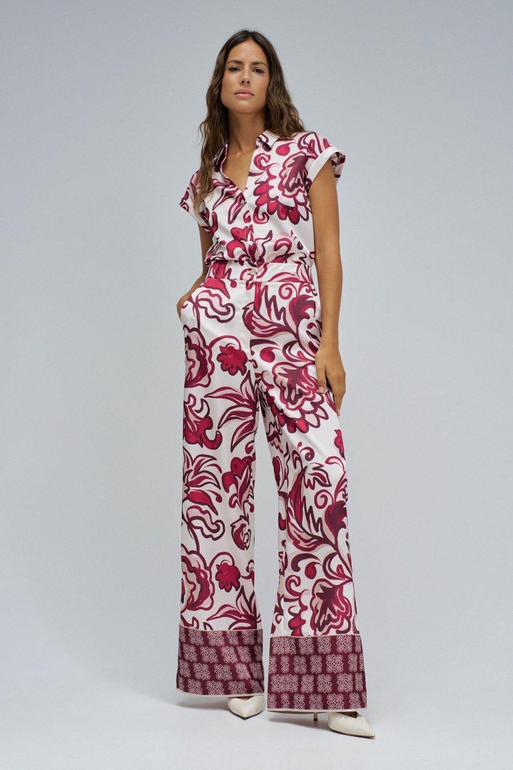 Blouse With Floral Pattern, Red, large image number 1