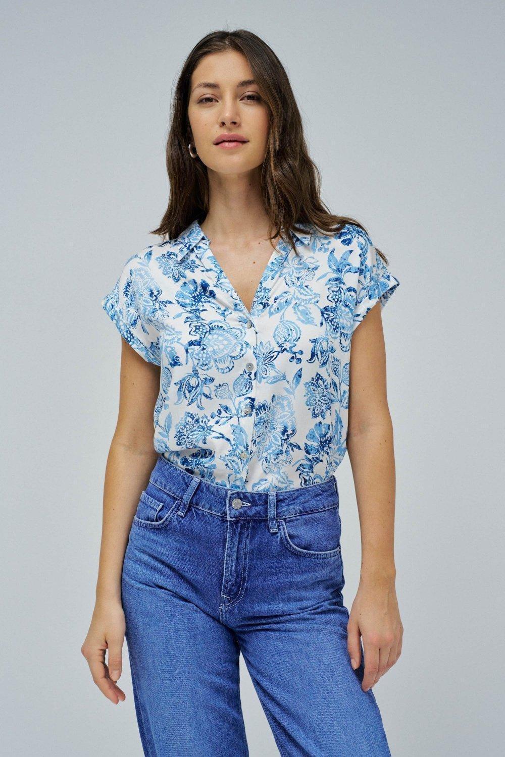 Blouse With Floral Pattern, Blue, medium