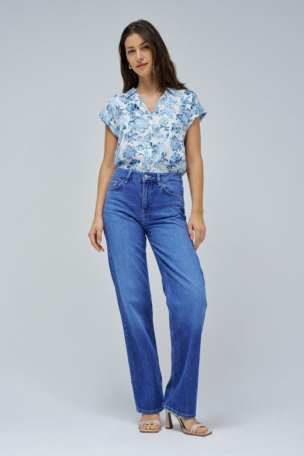 Blouse With Floral Pattern, Blue, medium