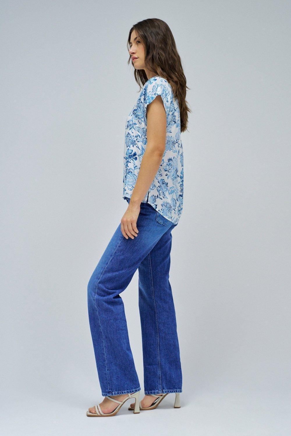 Blouse With Floral Pattern, Blue, medium