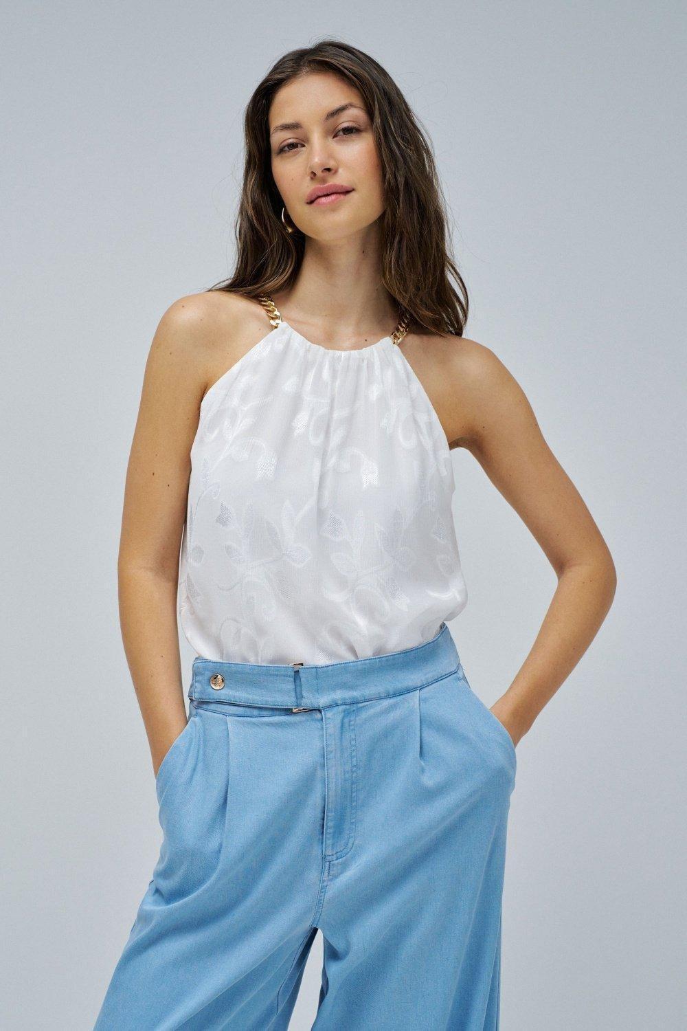 White Top With Jacquard Embroidery, , large image number 0