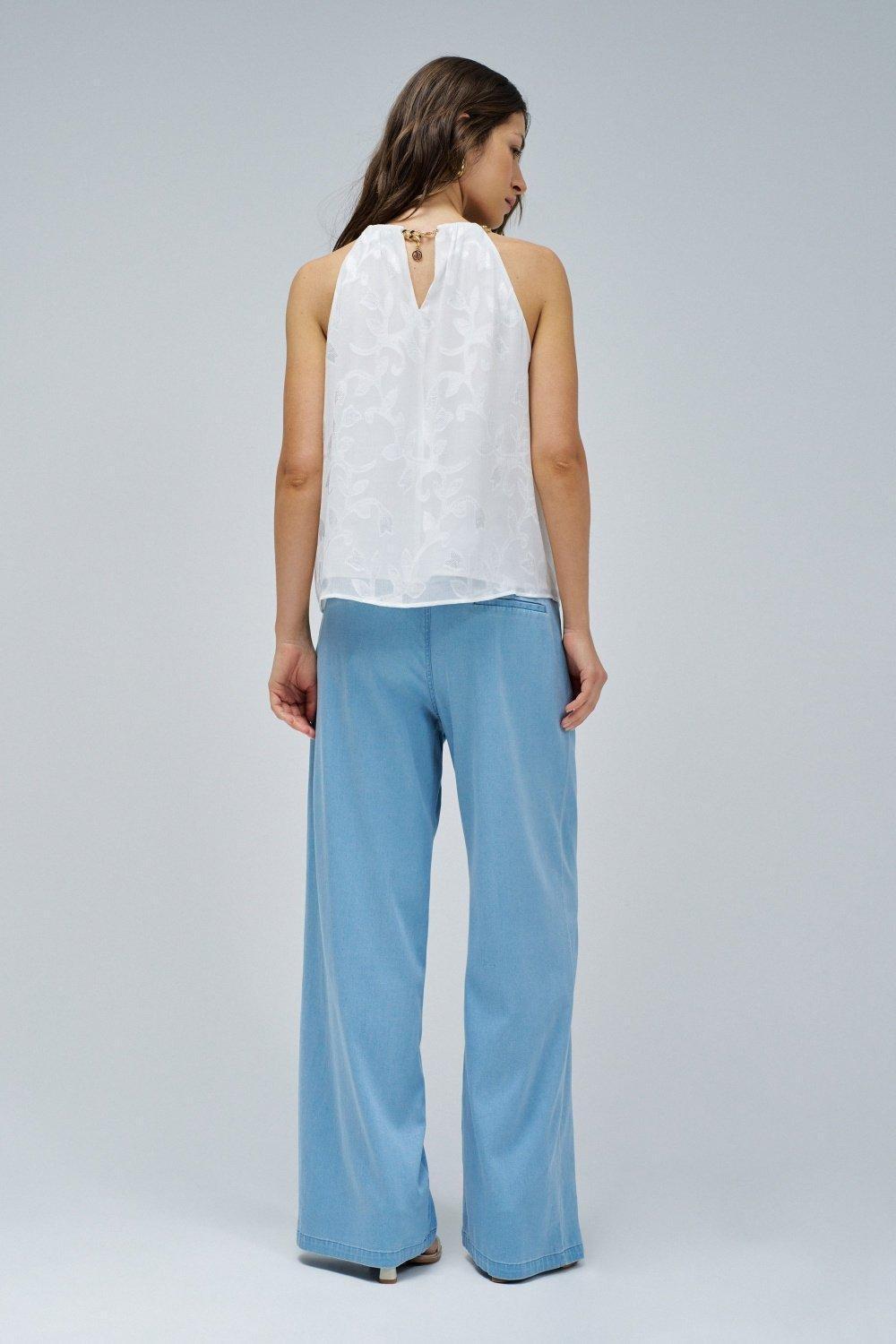 White Top With Jacquard Embroidery, , large image number 3