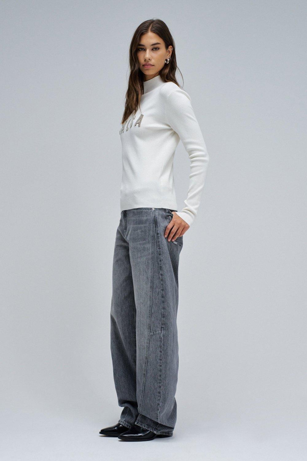 Ribbed Knit Sweater With Branding, Pearl, medium