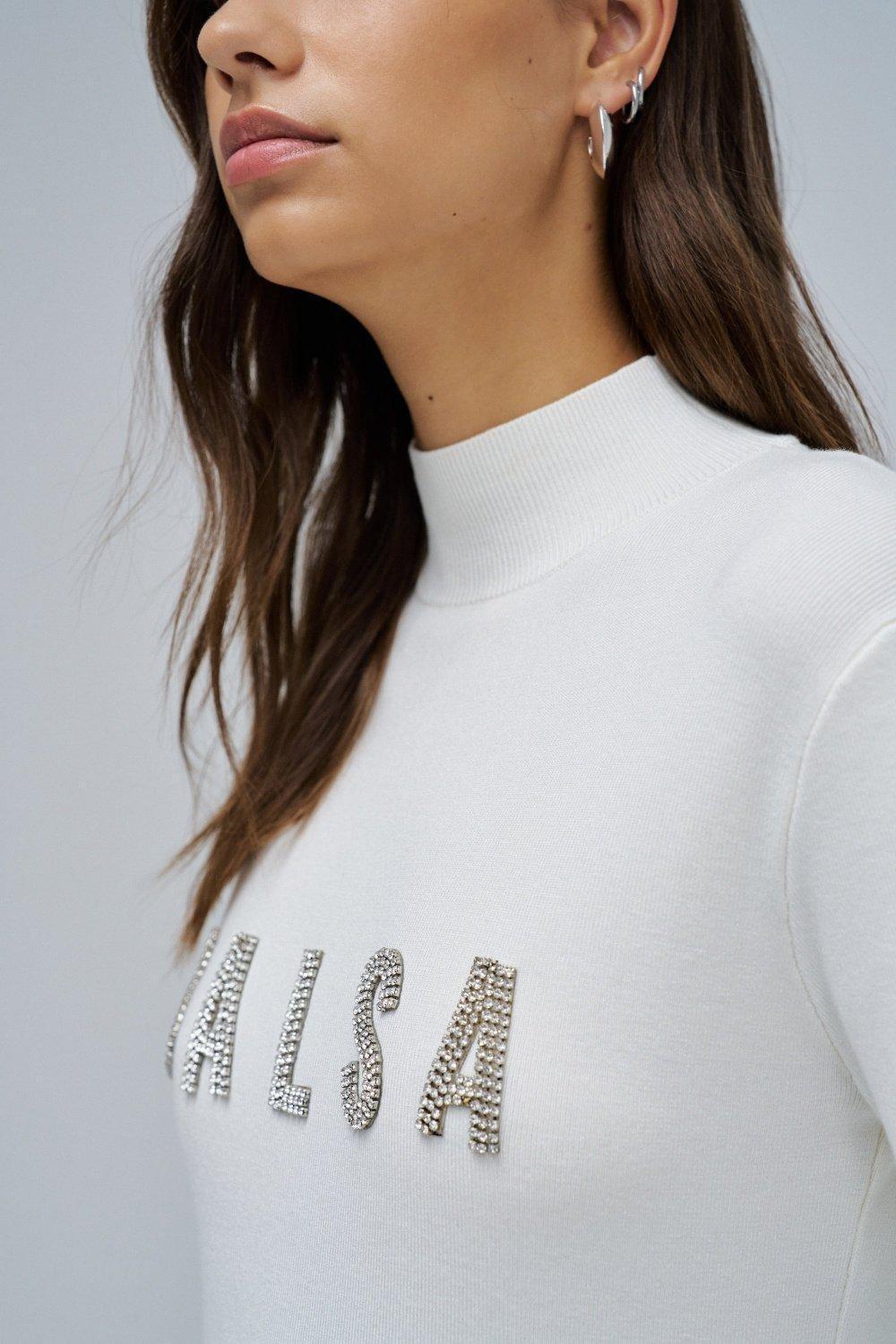 Ribbed Knit Sweater With Branding, Pearl, large image number 4