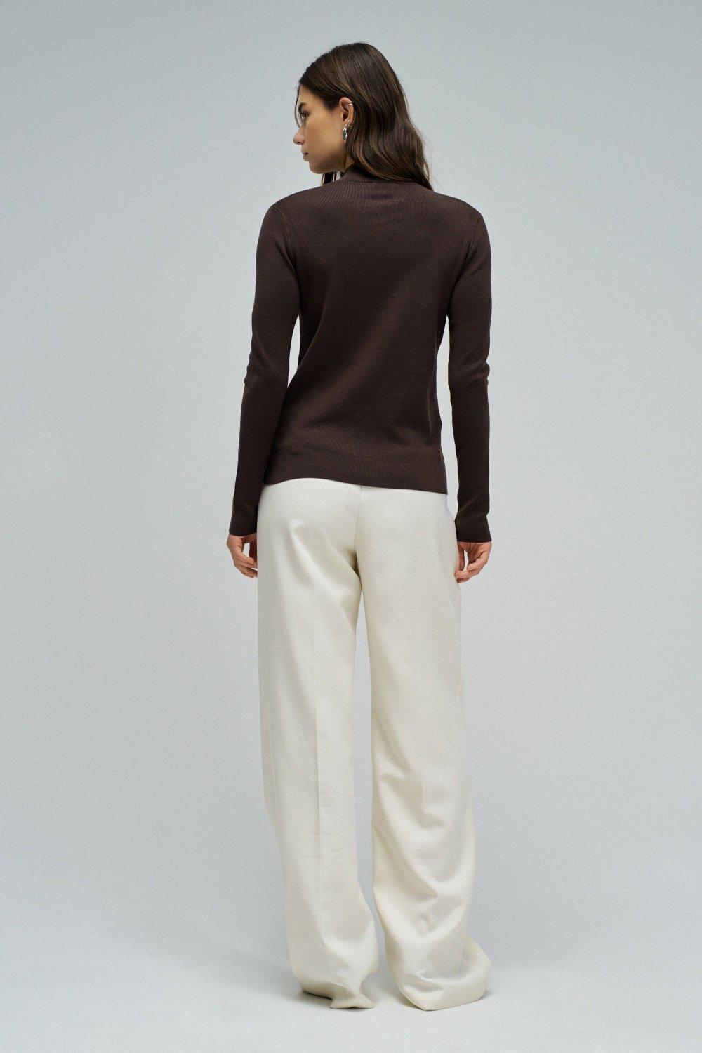 Ribbed Knit Sweater With Branding, Brown, large image number 3
