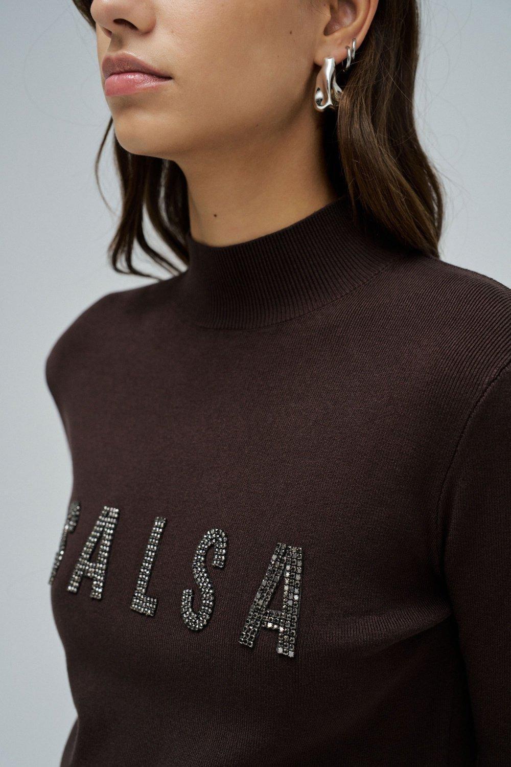 Ribbed Knit Sweater With Branding, Brown, large image number 4