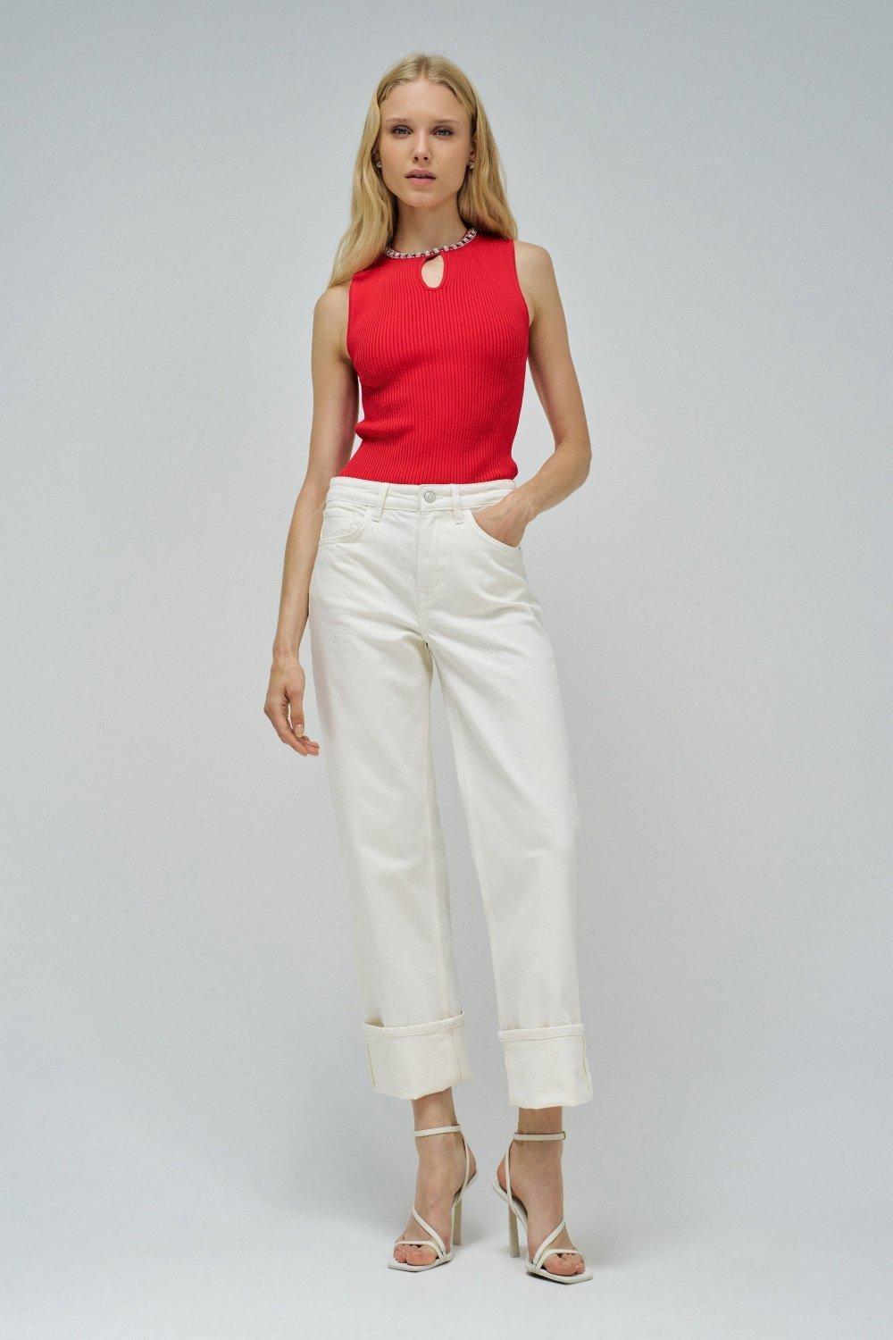 Ribbed Top With Sparkles, Red, medium