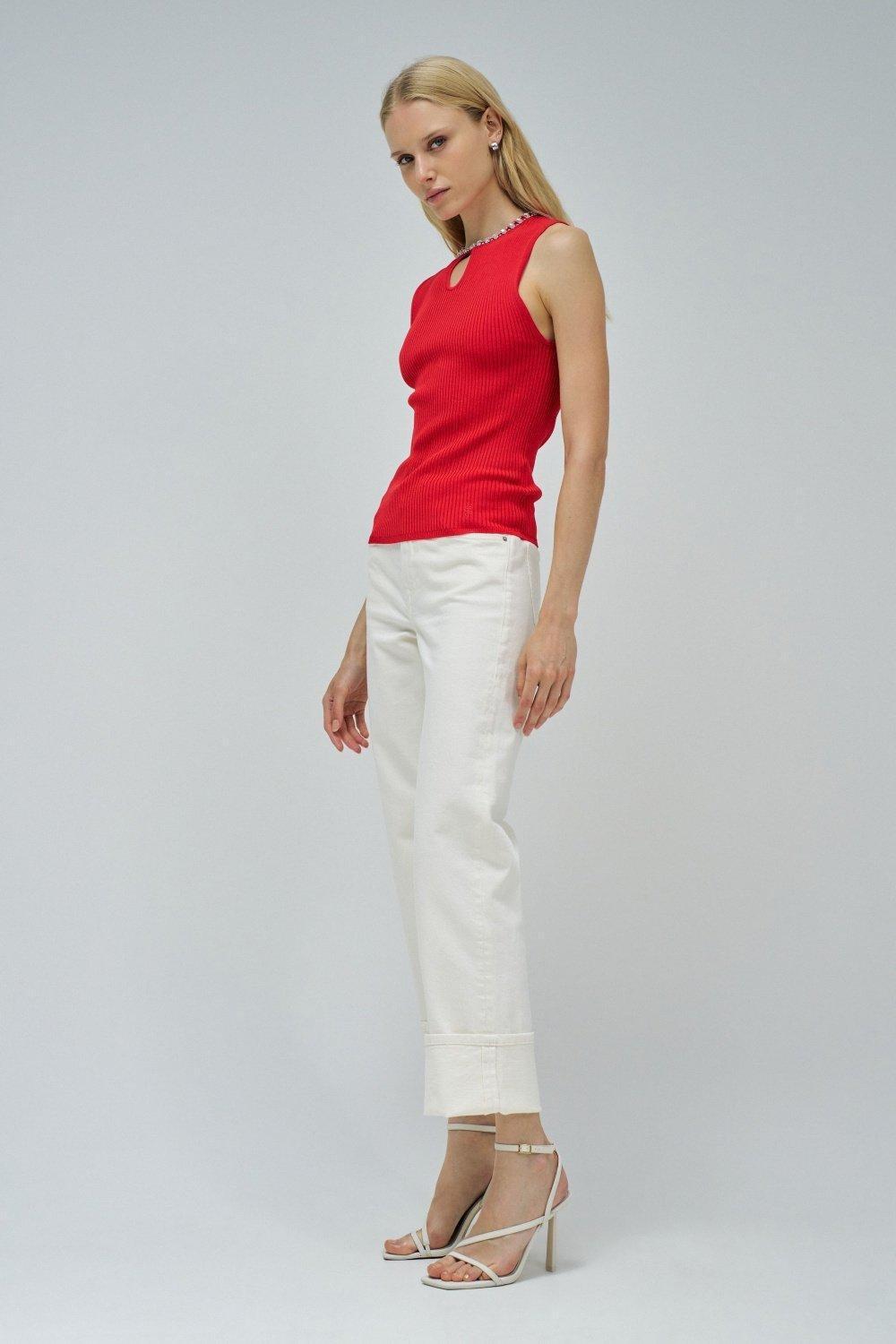 Ribbed Top With Sparkles, Red, medium