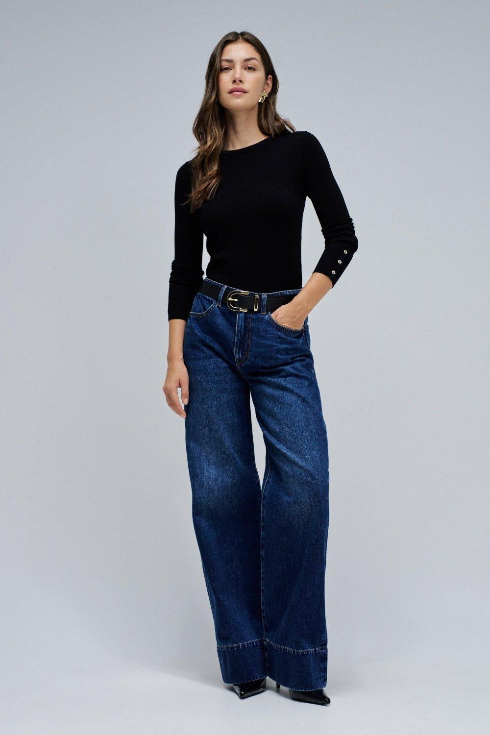 Basic Knit Sweater, Black, large image number 1