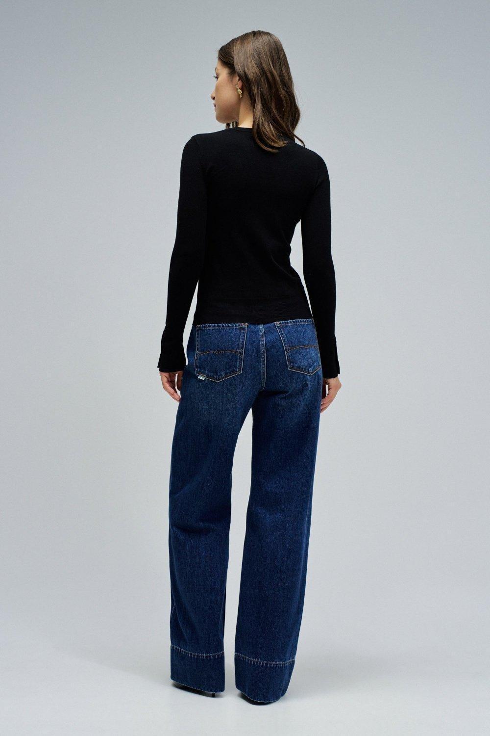 Basic Knit Sweater, Black, large image number 3