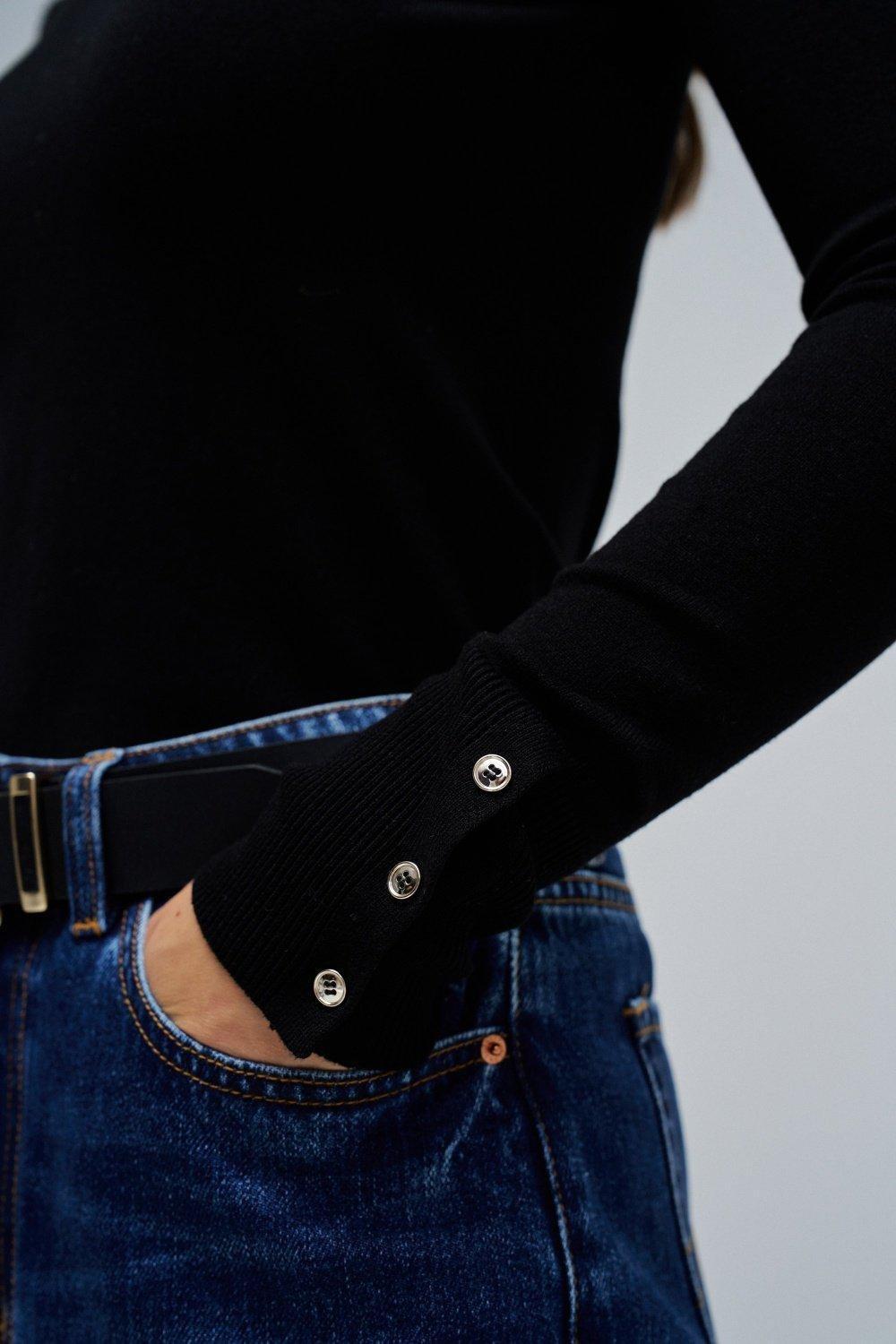 Basic Knit Sweater, Black, large image number 4