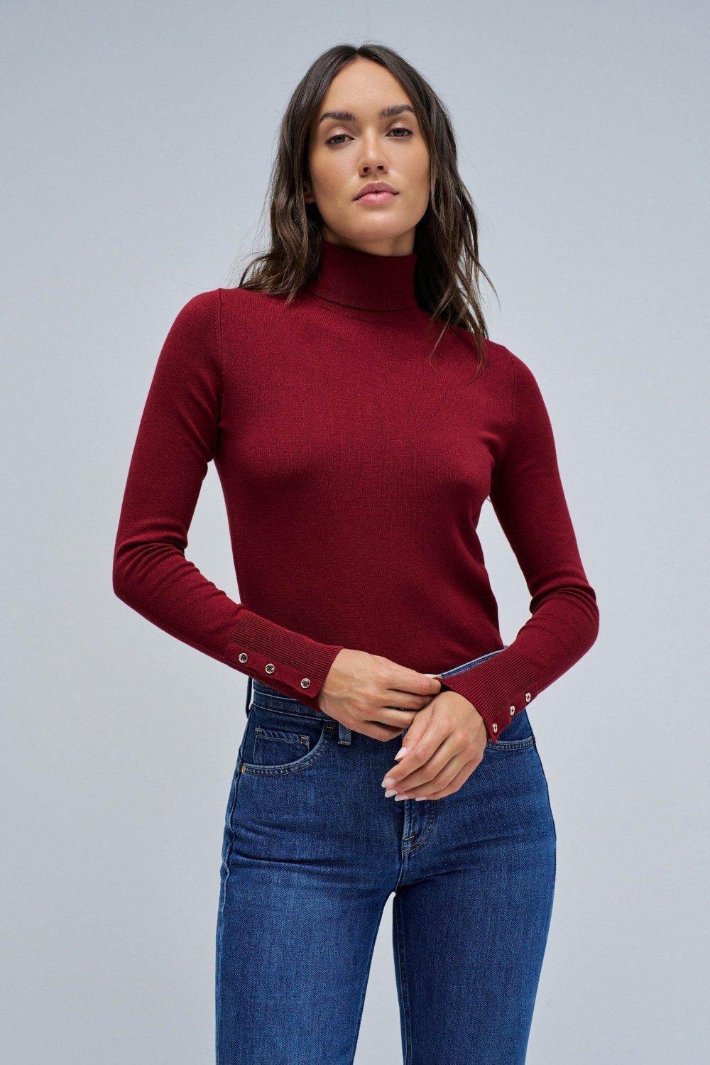 High Neck Sweater , Burgundy, medium