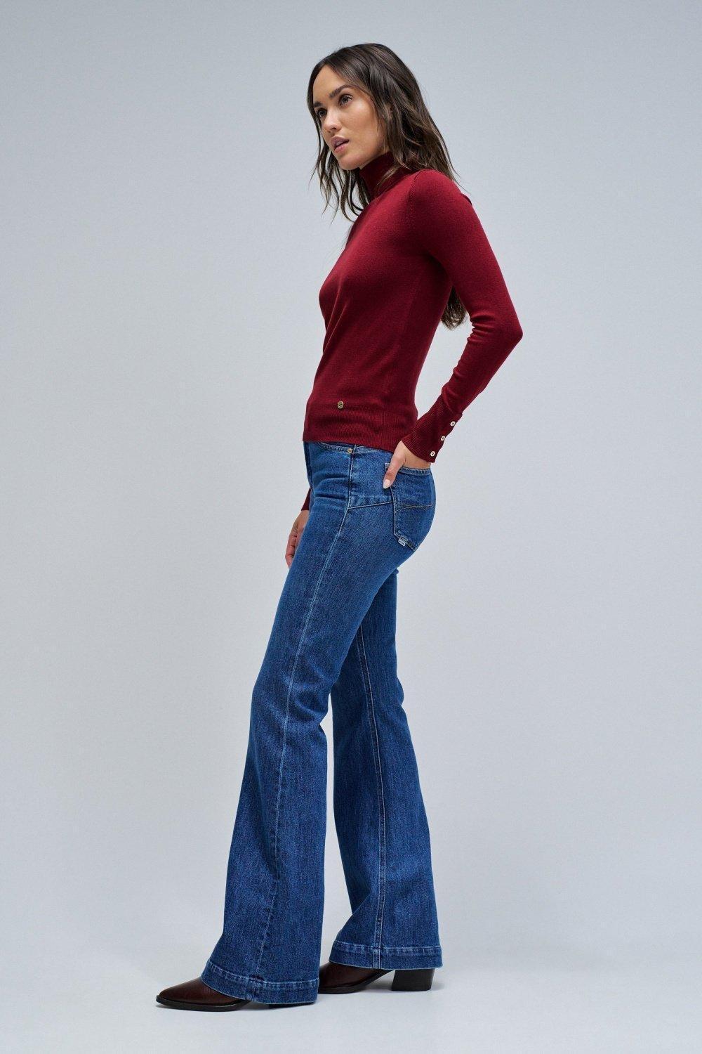 High Neck Sweater , Burgundy, medium