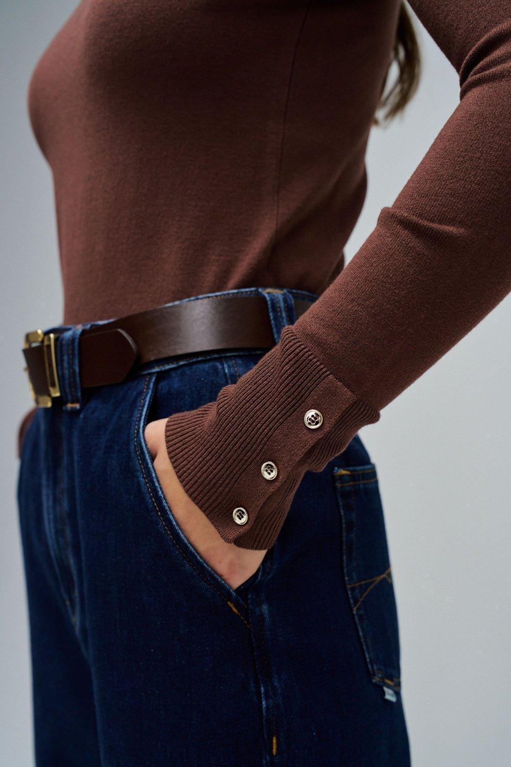 High Neck Sweater, Brown, large image number 4