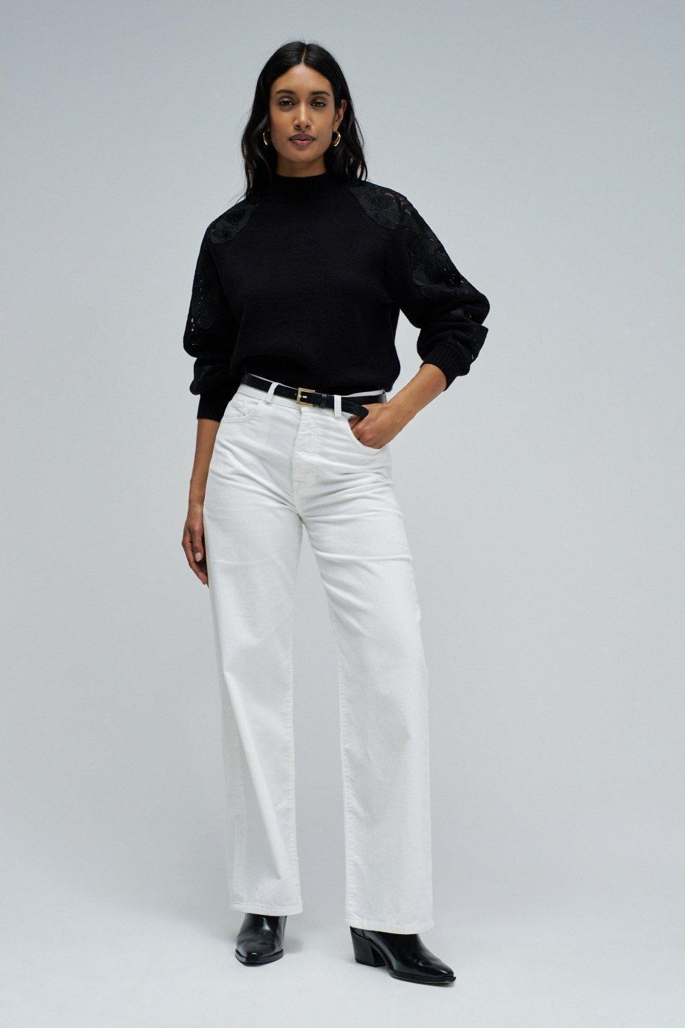 Knit Sweater With Lace, Black, large image number 1