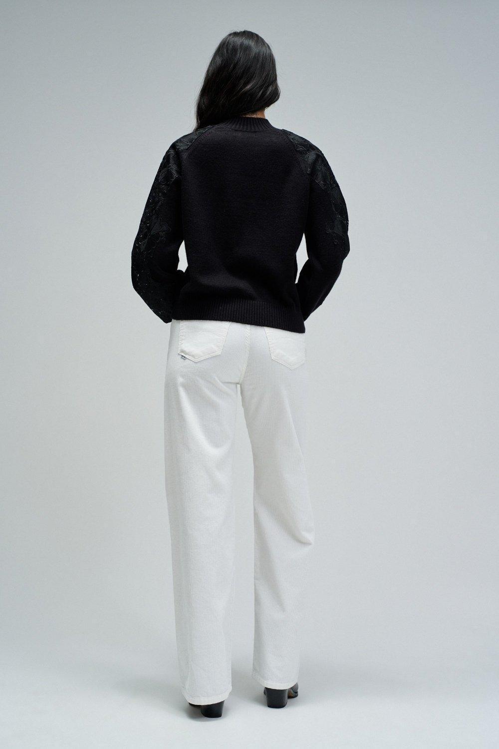 Knit Sweater With Lace, Black, large image number 3