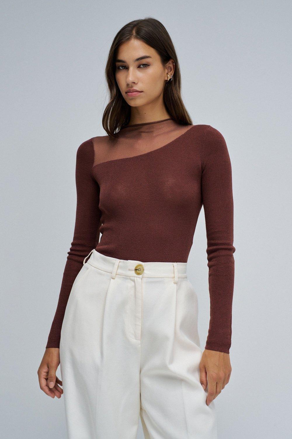 Sweater With Transparency, Brown, medium