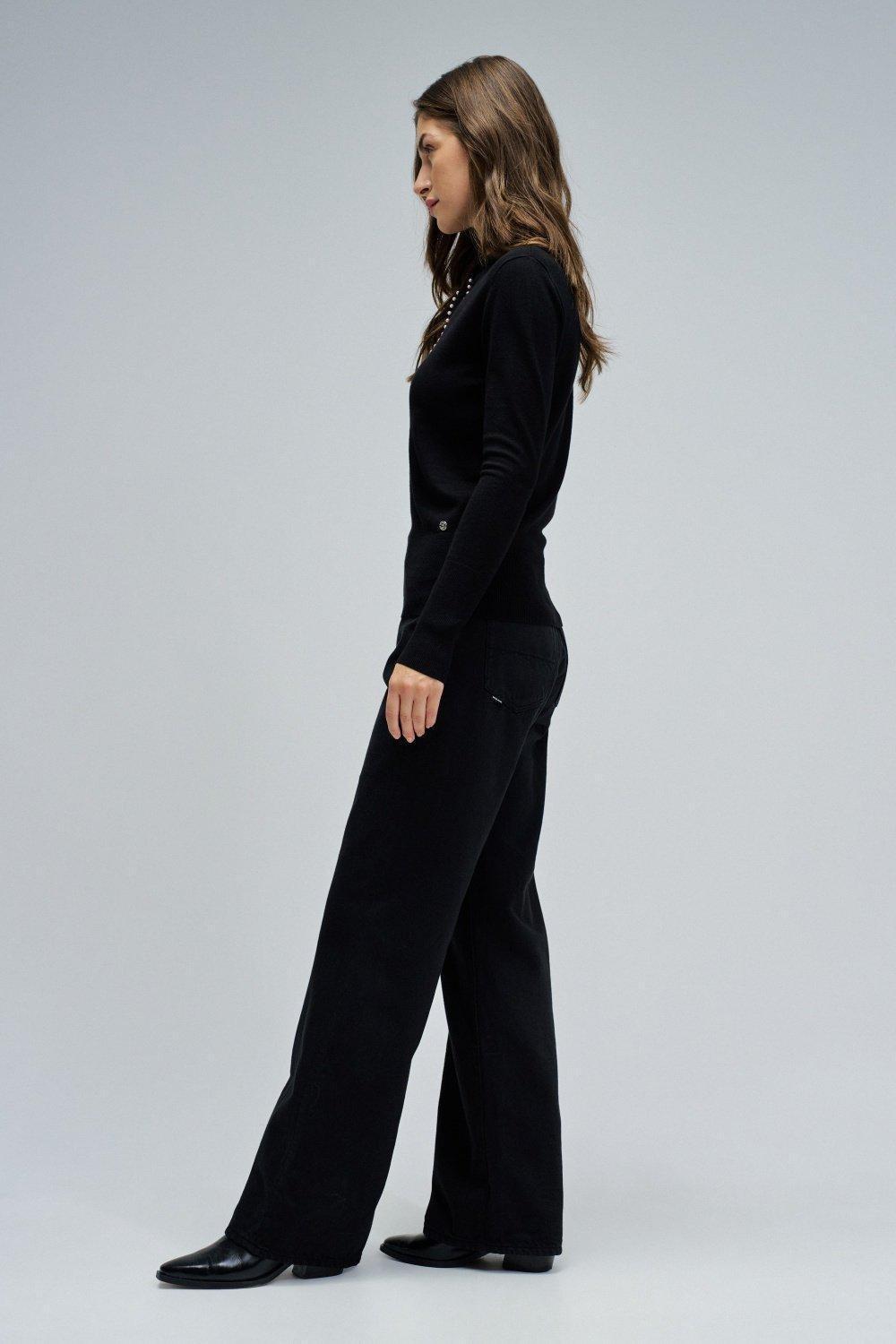 Knit Sweater With Bow, Black, medium