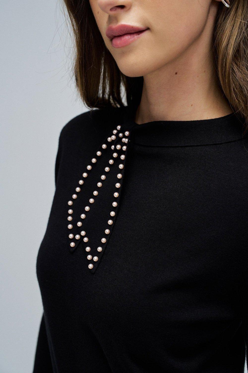 Knit Sweater With Bow, Black, large image number 4