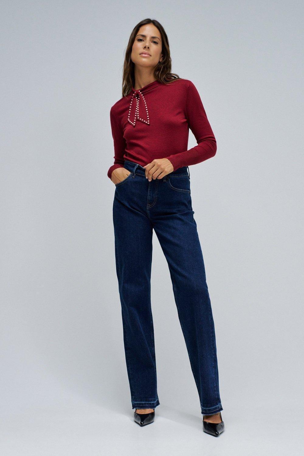 Knit Sweater With Bow, Burgundy, medium