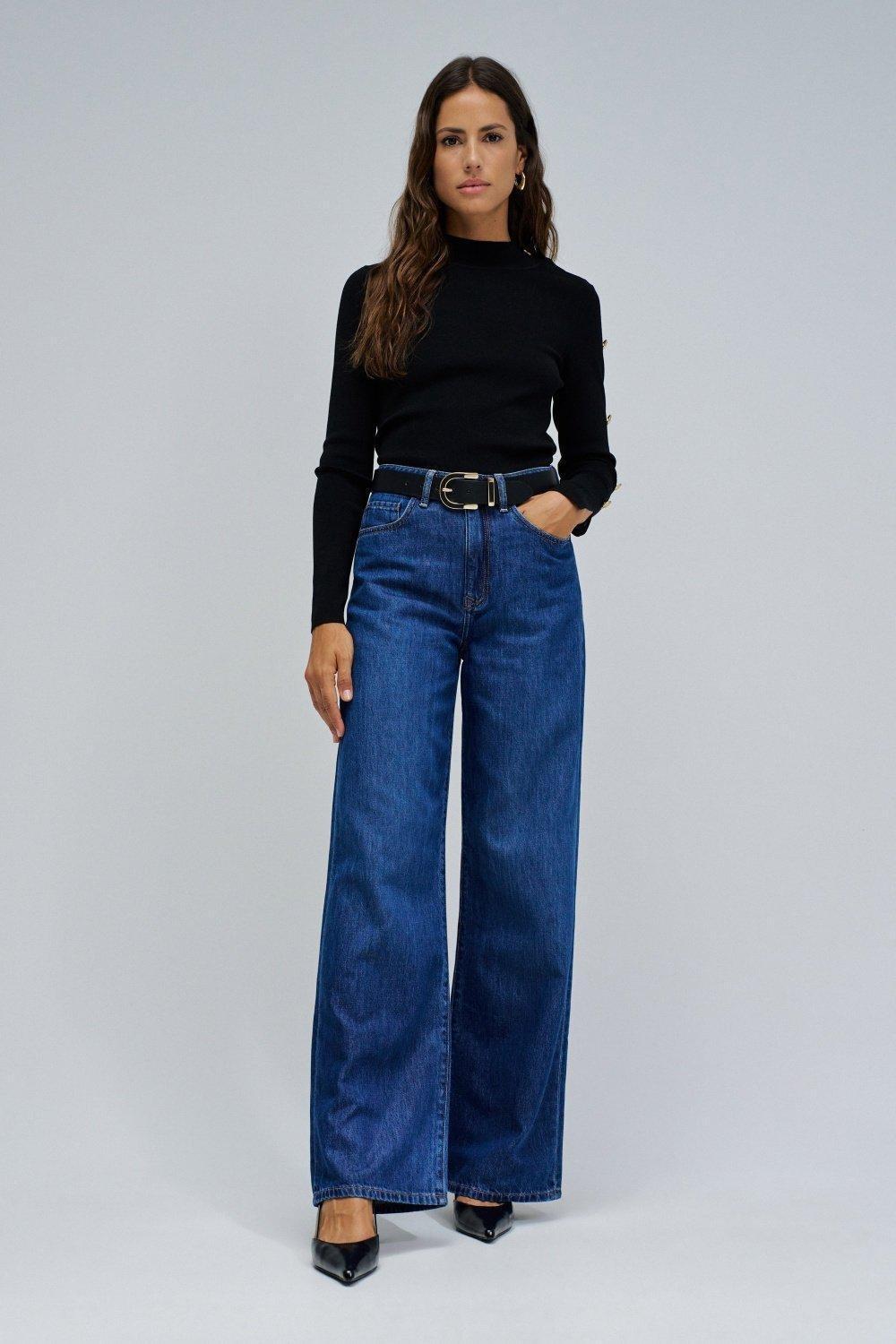 Knit Sweater With Golden Buttons, Black, large image number 1