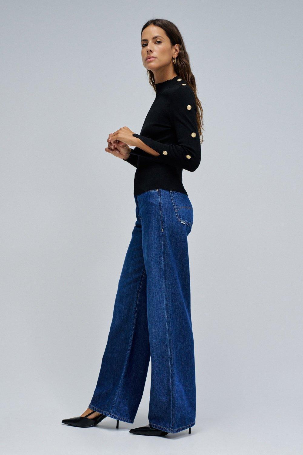 Knit Sweater With Golden Buttons, Black, large image number 2