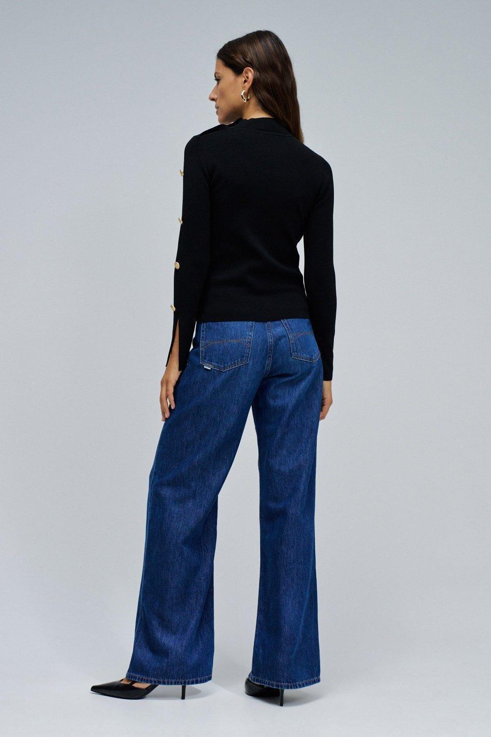 Knit Sweater With Golden Buttons, Black, large image number 3