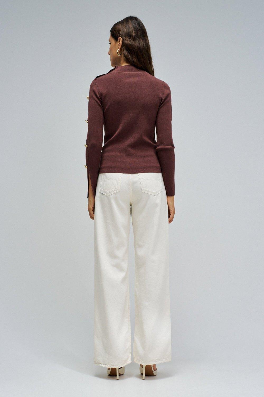 Knit Sweater With Golden Buttons, Brown, large image number 3