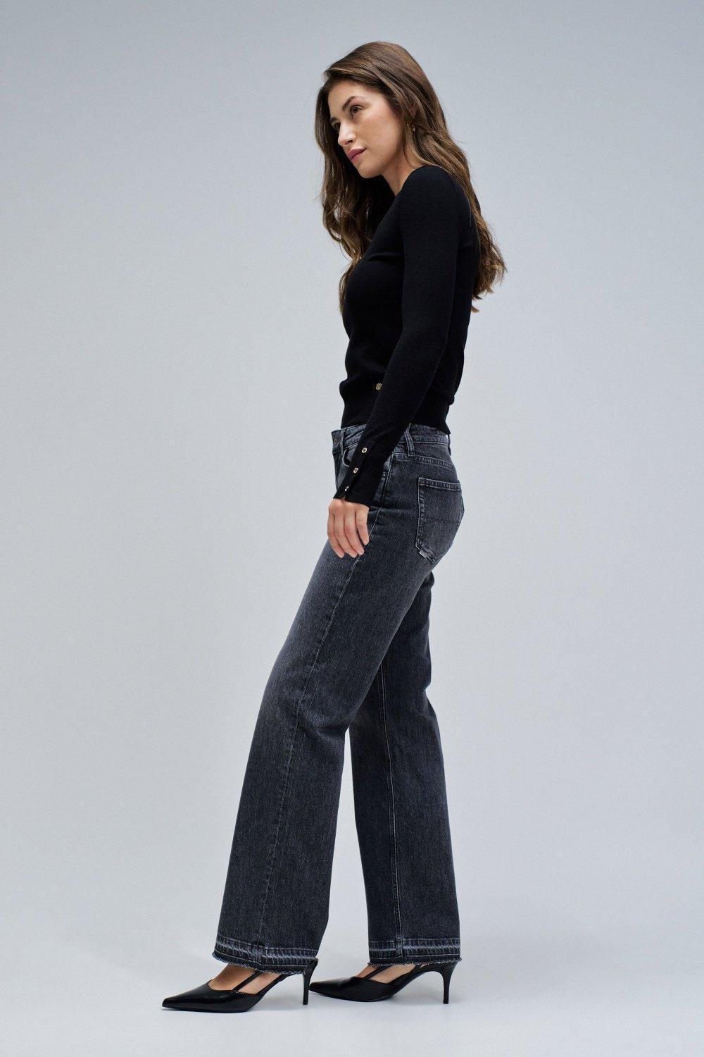 Low Rise Straight Jeans, Black, medium