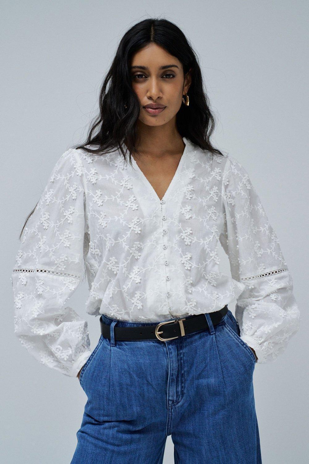 White Floral Print Jacquard Shirt, , large image number 0