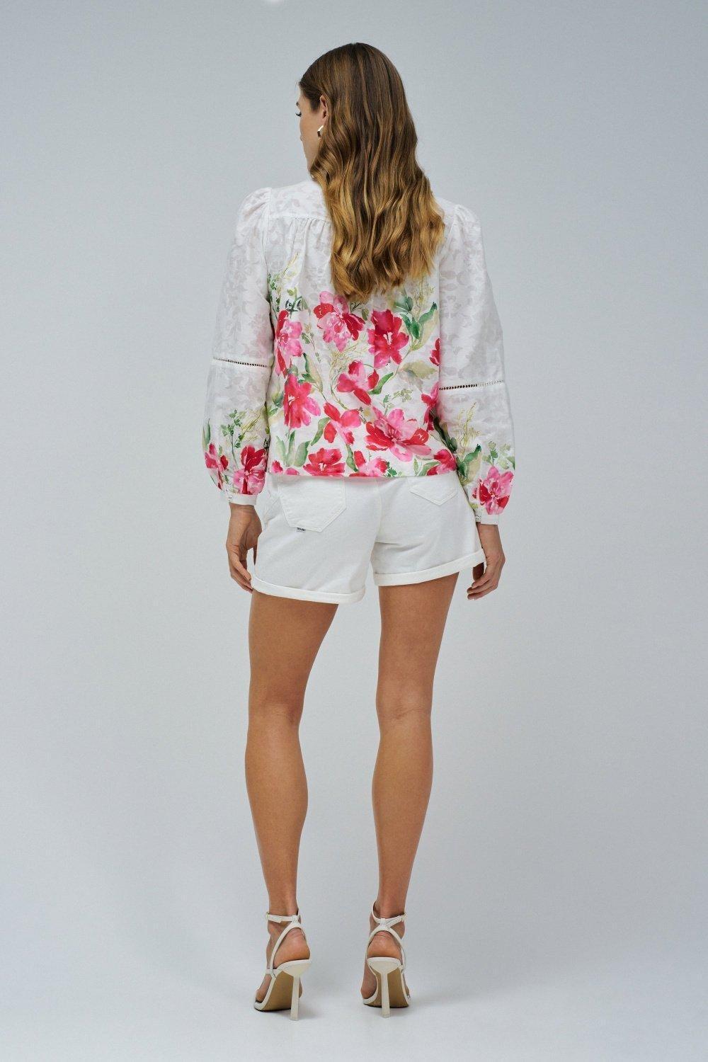 Red Jacquard Blouse With Floral Print, , large image number 3