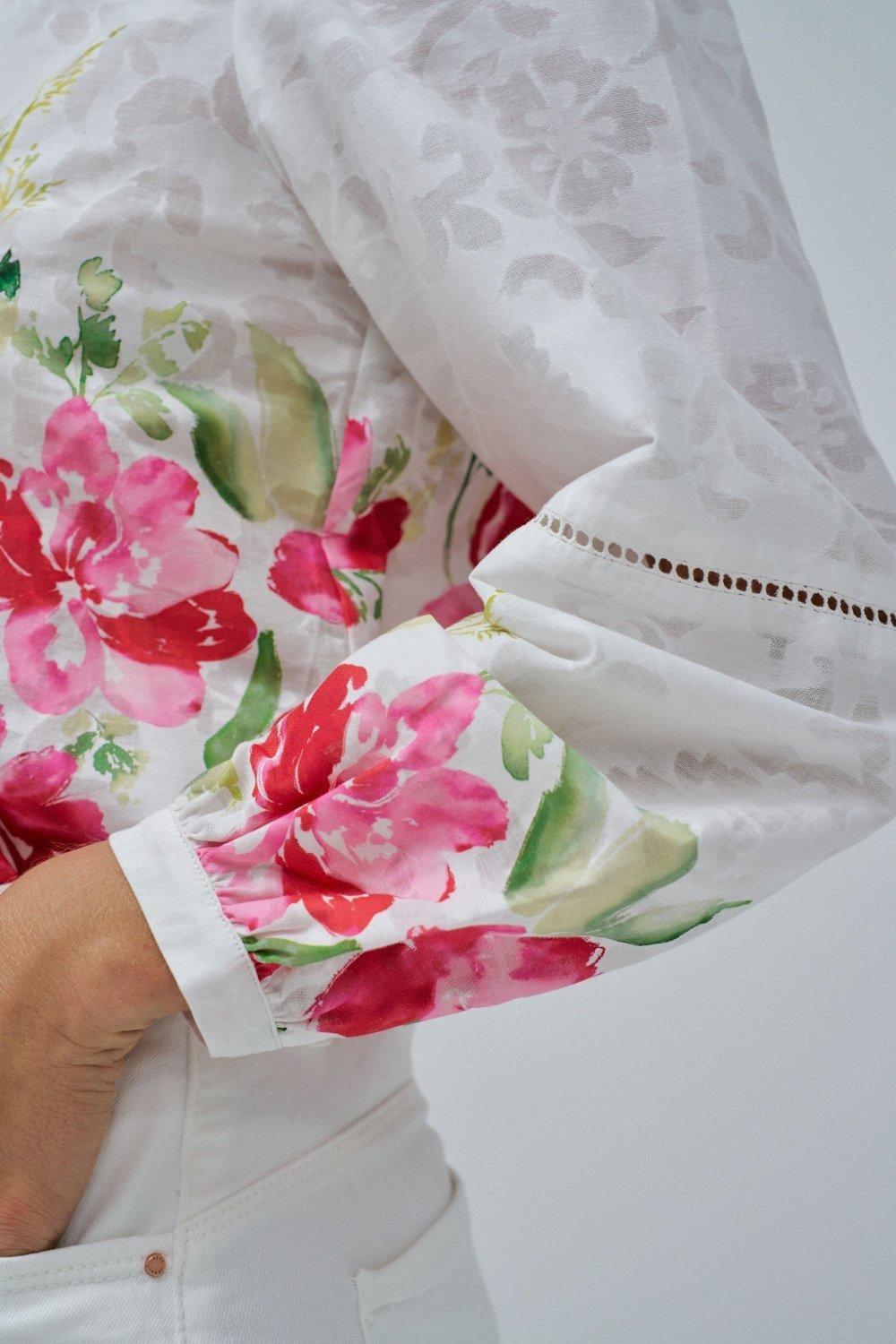 Red Jacquard Blouse With Floral Print, , large image number 4
