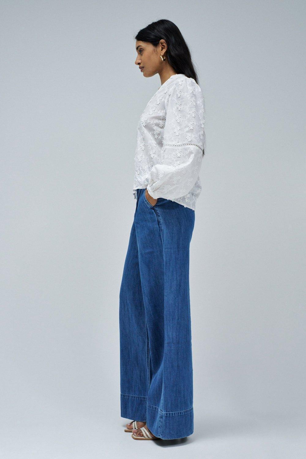 Blouse With Jacquard Embroidery , Pearl, medium