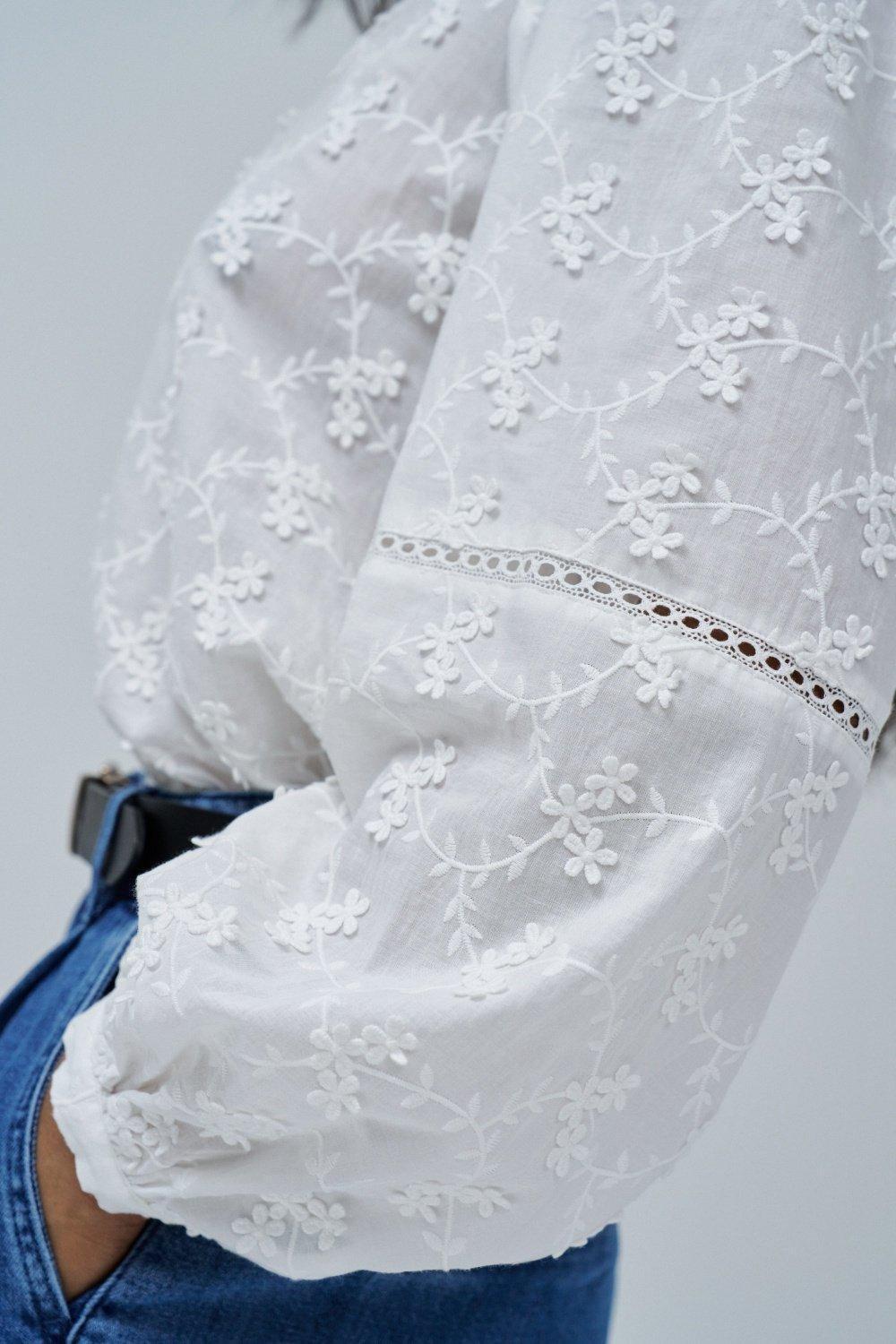 Blouse With Jacquard Embroidery , Pearl, large image number 4