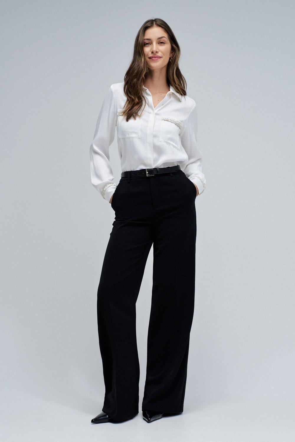 Satin Shirt In Tweed, Cream, large image number 1