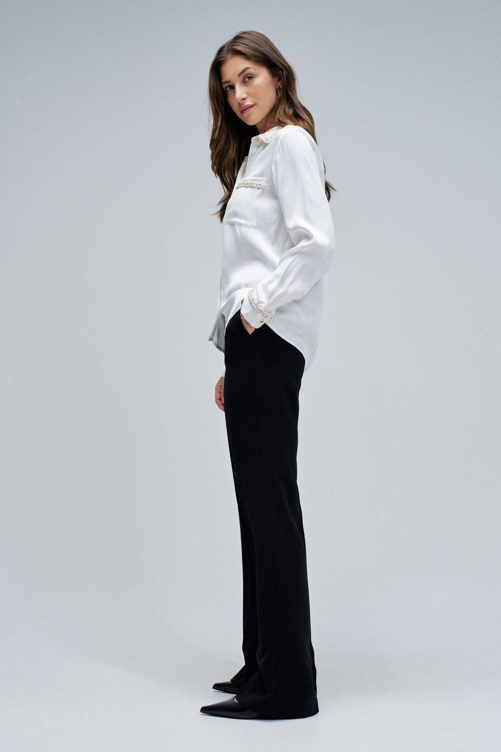 Satin Shirt In Tweed, Cream, large image number 2