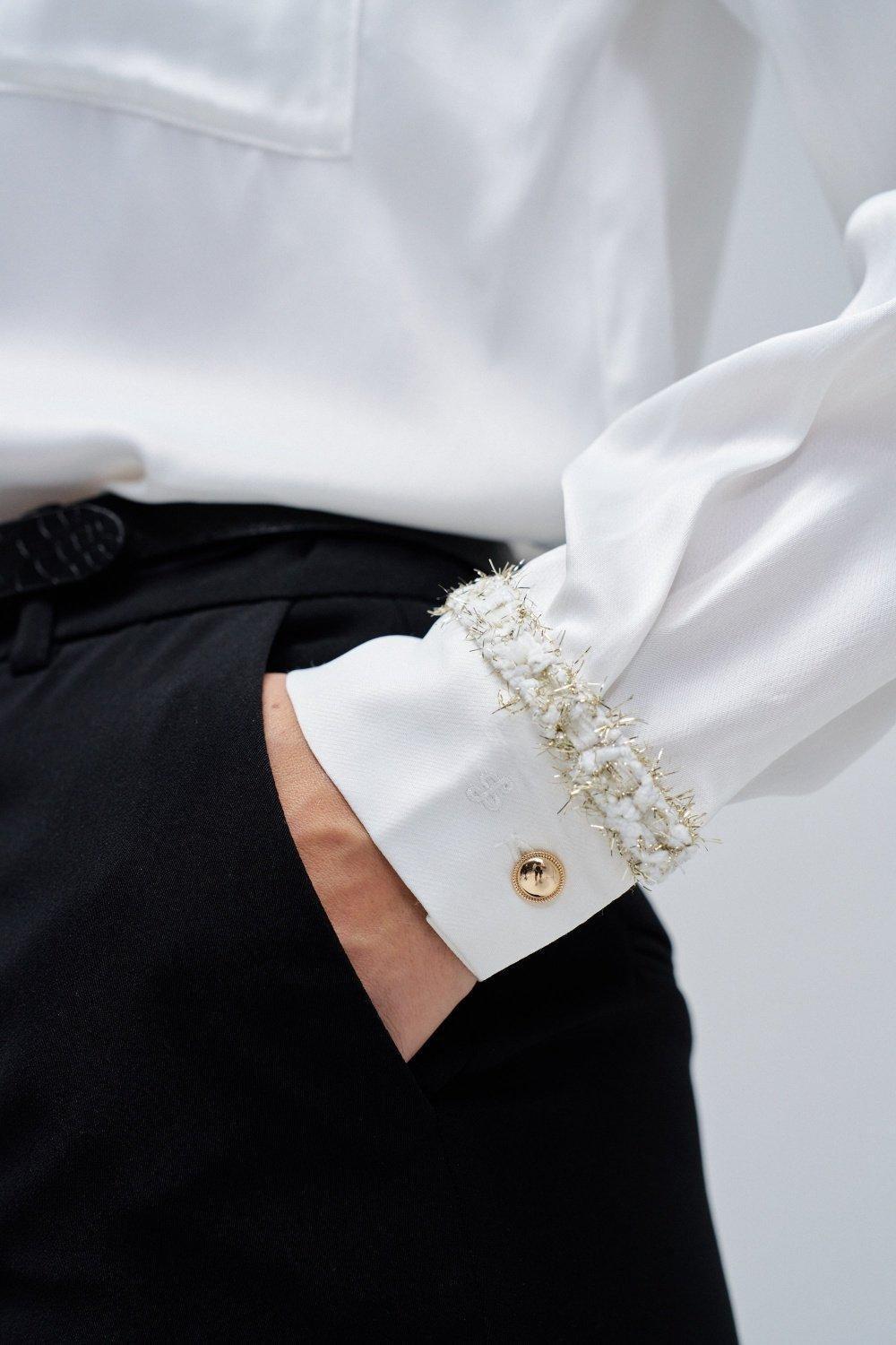 Satin Shirt In Tweed, Pearl, large image number 4