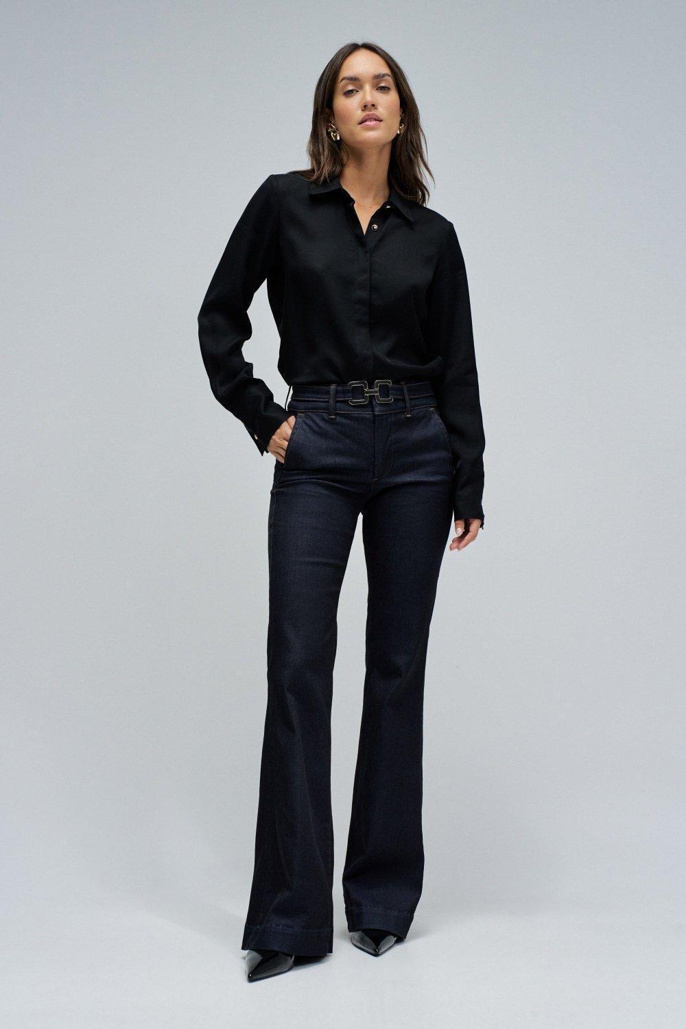 Basic Shirt with Gold Buttons, Black, medium