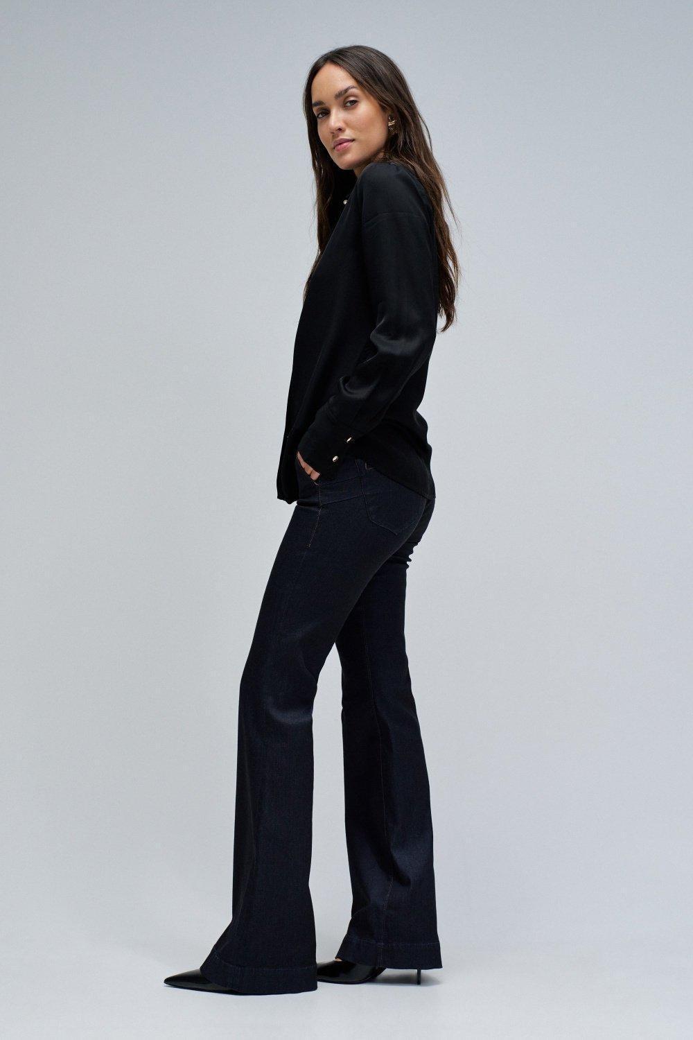 Basic Shirt with Gold Buttons, Black, medium