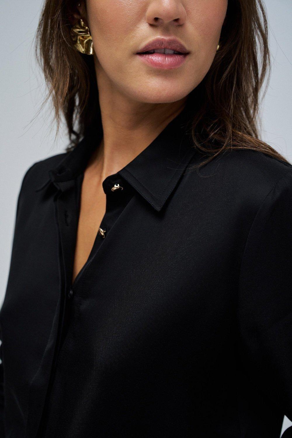 Basic Shirt with Gold Buttons, Black, large image number 4
