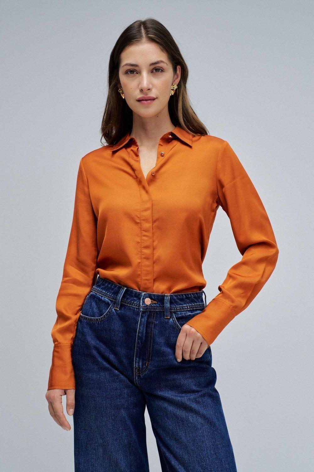 Cream Basic Shirt, Orange, medium