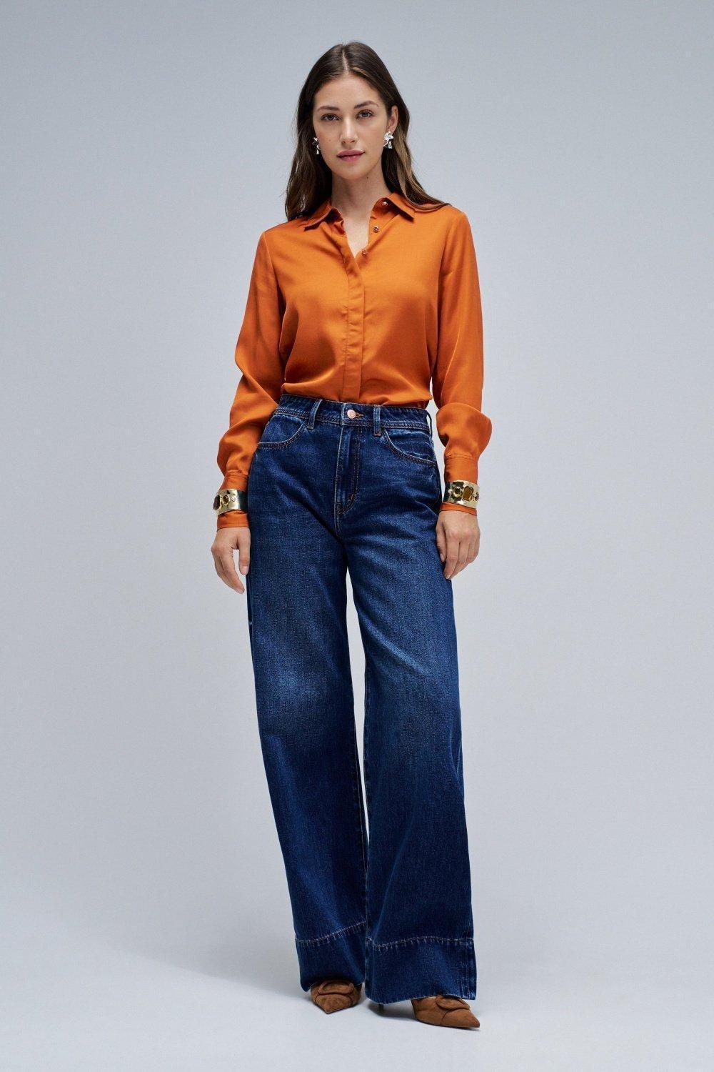 Basic Shirt with Gold Buttons, Orange, medium