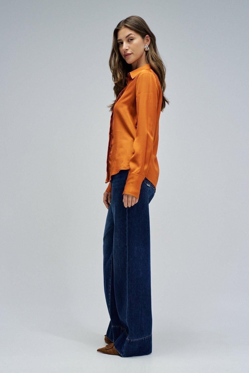 Basic Shirt with Gold Buttons, Orange, medium