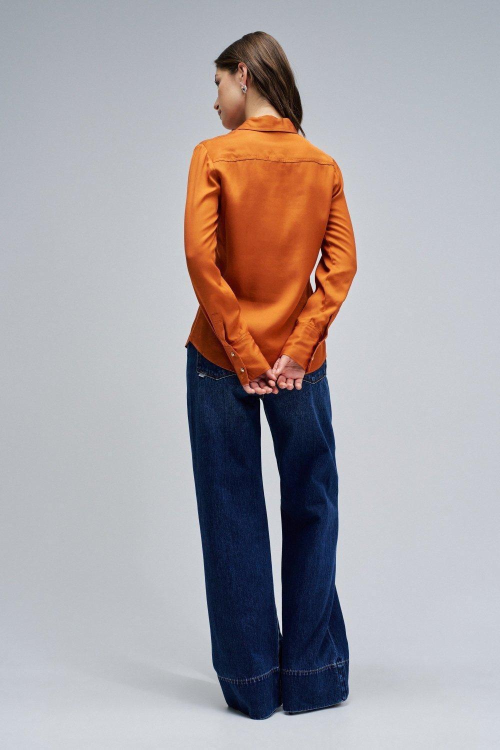 Basic Shirt with Gold Buttons, Orange, large image number 3