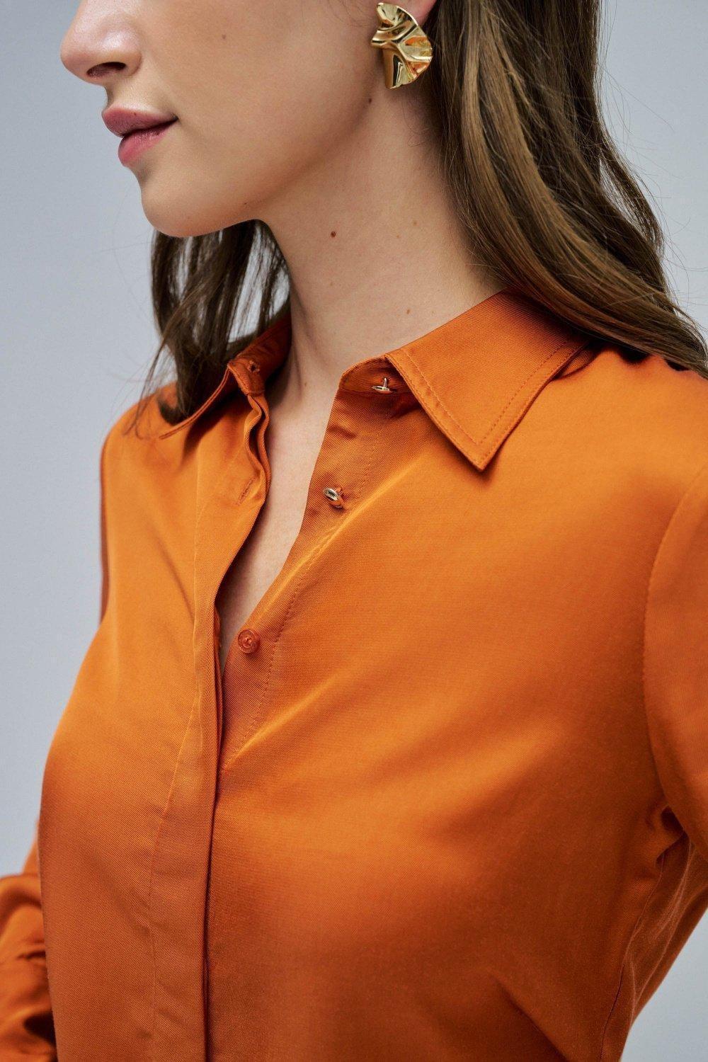 Cream Basic Shirt, Orange, large image number 4