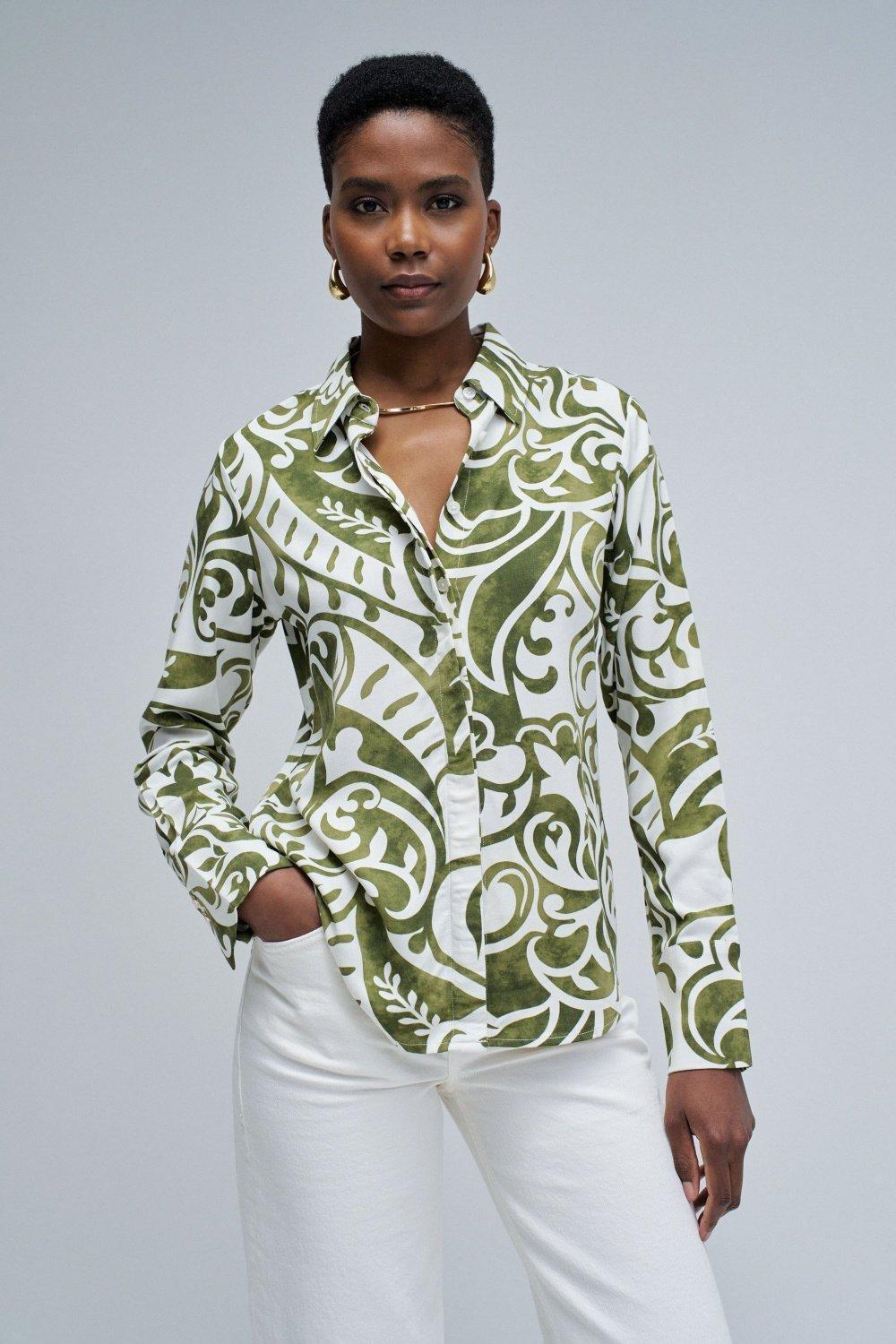 Basic Shirt with Gold Buttons, Green, large image number 0