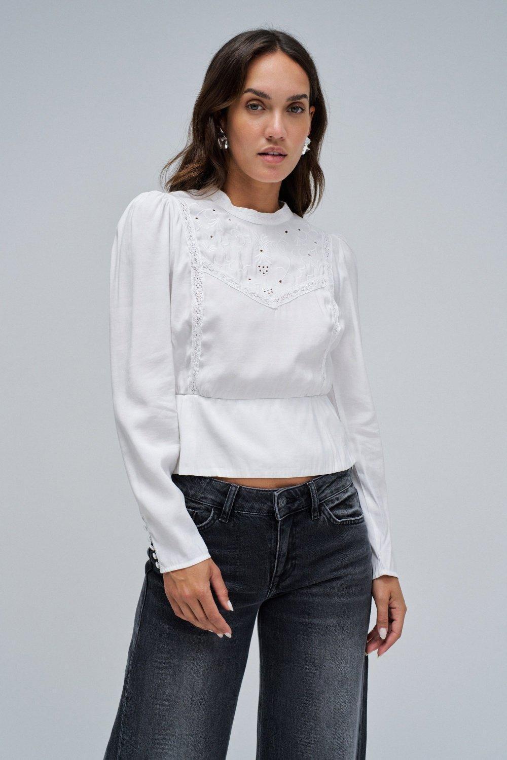 Embroidered Blouse, Pearl, large image number 0