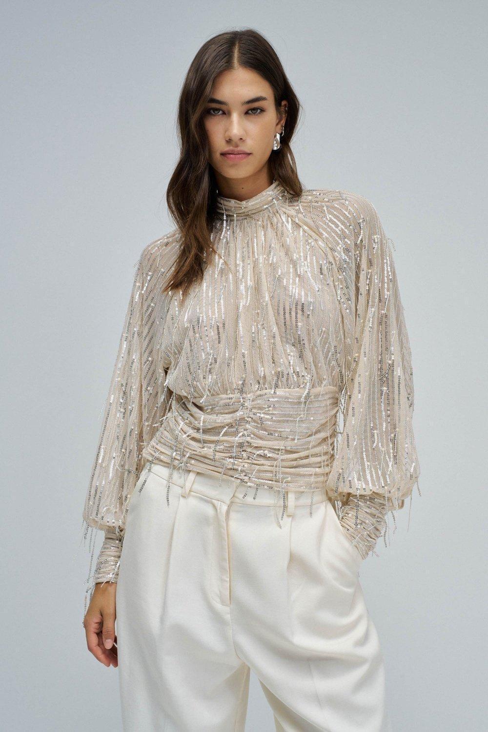Sequin Top, Beige, large image number 0