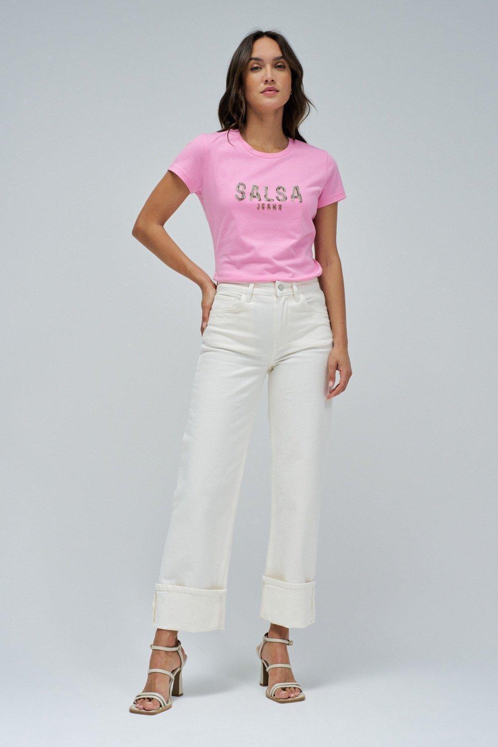 T-Shirt With Branding&nbsp;, Pink, medium